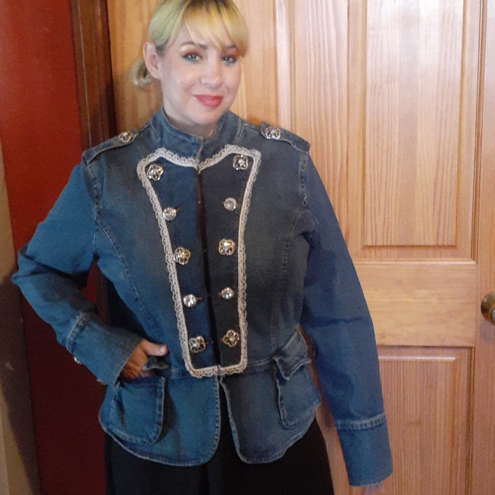 DENIM LACE AND RHINESTONE JACKET